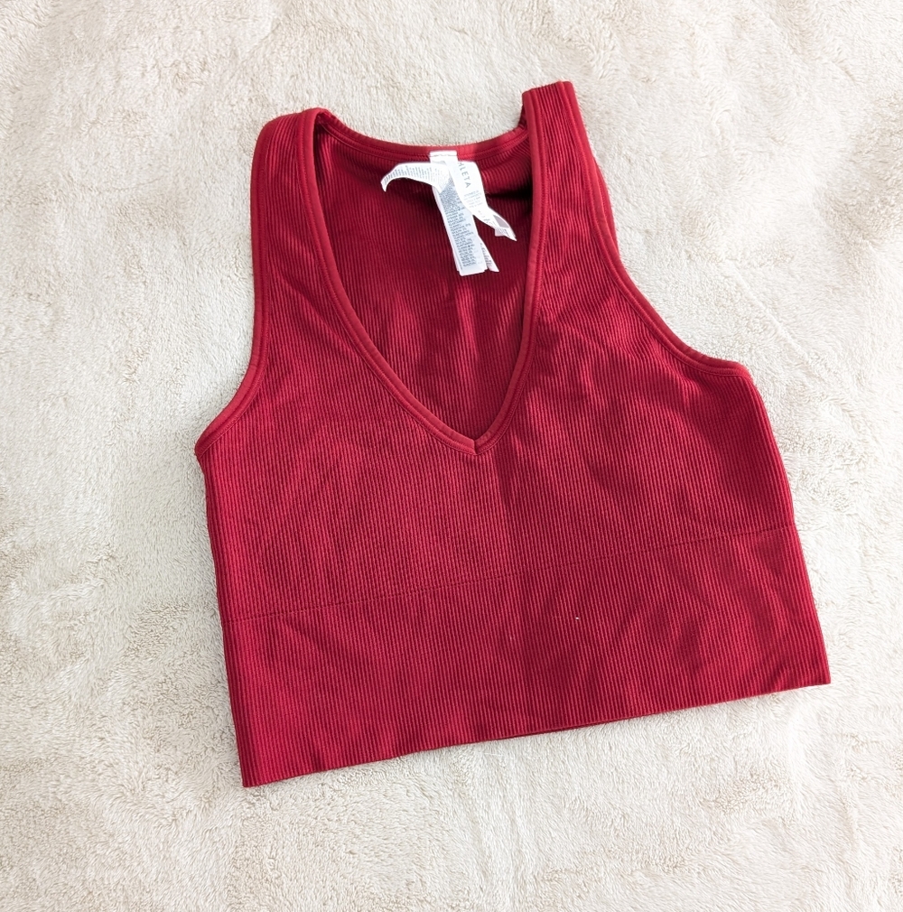 Athleta Deep Red V-Neck Crop Top